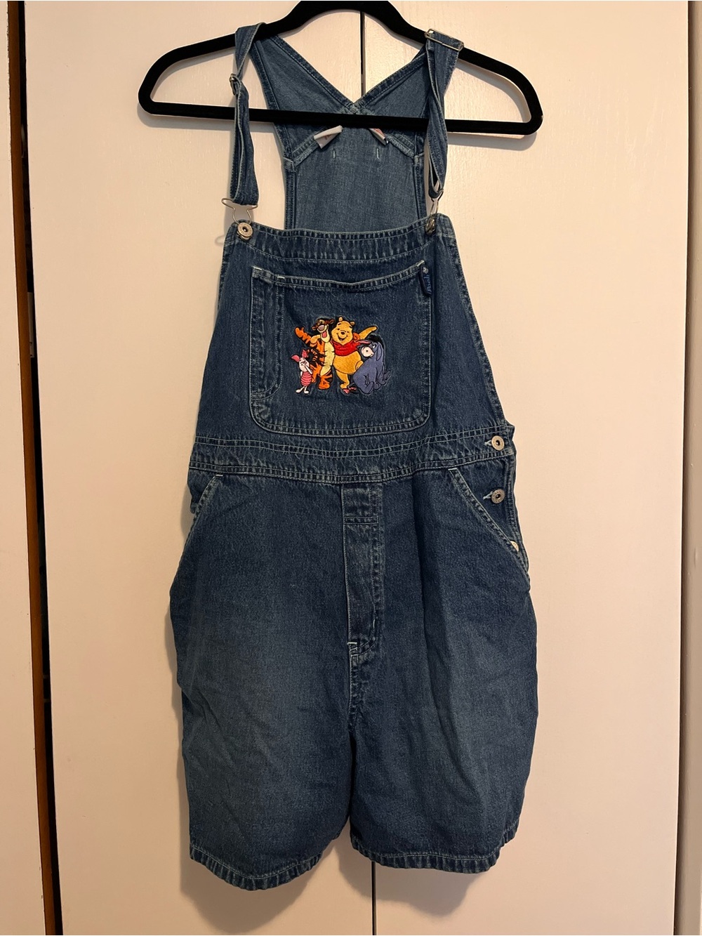 90’s Disney Blue Denim Women’s Overalls with Winnie the Pooh Patch